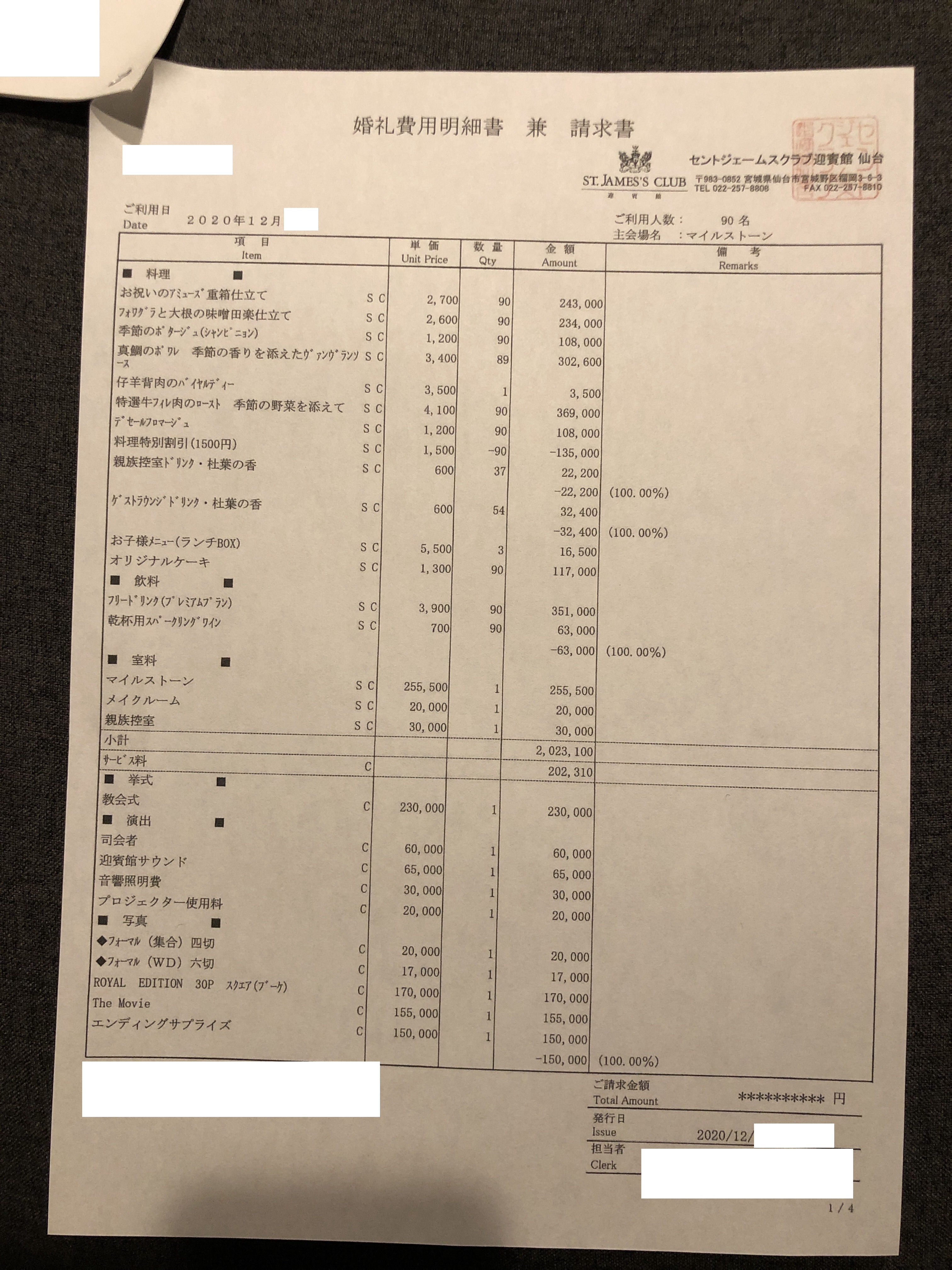 SN96 さんの費用明細(本番)